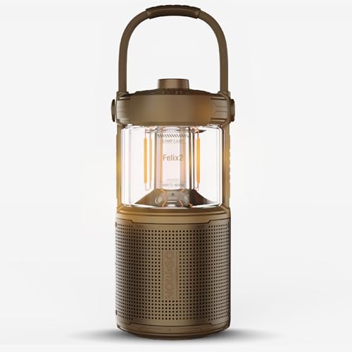 NOWGO Lantern Speaker Felix 2 - Inspirierender Bluetooth Lautsprecher Mit Licht, Outdoor Lautsprecher, LED Outdoor Lampe, Camping Laterne, Bluetooth Lautsprecher Outdoor Für Abenteuer, Braun