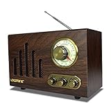 LoopTone FM AM Radio Retro Wood Radio with Bluetooth Play Mp3 and Antenna Built in Speaker for Kitchen Living Room Office (Coffee)
