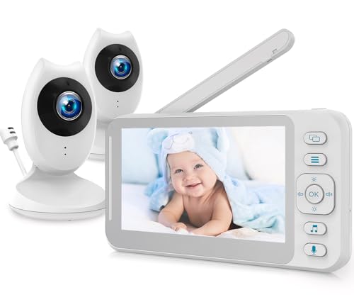 CAMWORLD Video Baby Monitor with 2 Cameras No WiFi, 4.3" Split-Screen Baby Monitor with Camera and Night Vision, Two-Way Audio, VOX Mode, Temperature Sensor, Lullabies, 1500mAh Battery