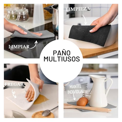 Miniatura 3 de Superscandi 6 Piezas Paños De Cocina - 100 Biodegradables Y Compostables Trapos De Cocina Reutilizables, Aptos Para Alimentos Y Sin Plástico Bayetas Para Todas Las Superficies, Gris