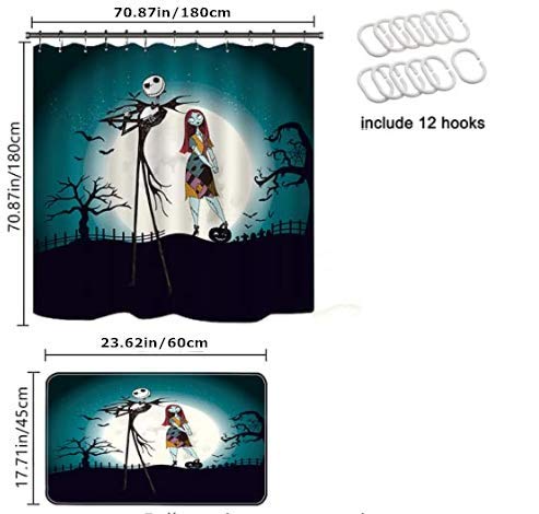 Jack Shower Curtain Set With Bathroom Rug Pack Of 2 Halloween Jack 100% Microfiber Polyester With 12 Hooks 72Inch #TOP1