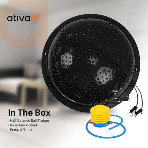 Image of ATIVAFIT Balance Ball Trainer - Half Exercise Ball with Inflation Pump & Resistance Bands - Anti-Burst PVC Stability Trainer for Home Gym, Yoga, Core Training - 660 lbs Capacity