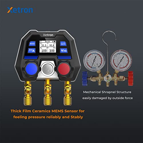 Xetron Manifold Gauge Digital Diagnostic Hvac 1/4"Sae, Terminator Of Traditional Mechanical Gauge, Ota Remote Firmware Upgrade, R410A R134A R12 R404A Etc Refrigerants, 2-Way Dmg-10X #TOP5
