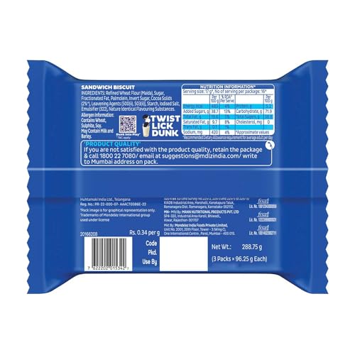 Image of Oreo Cadbury Vanilla Flavour Creme Sandwich Biscuit, 288.75 grams(packaging may vary) (Pack of 3)
