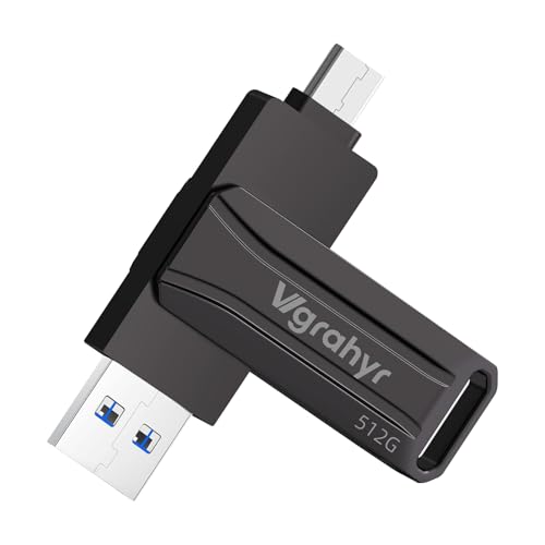 512GB USB Flash Drive, Dual USB A & Type-C Thumb Drive, Up to 150MB/s, Swivel Metal Housing, 2-in-1 Memory Stick for Android, Tablets, Laptops & PCs, USB OTG Jump Drive, iPhone 15/16/17 Compatible