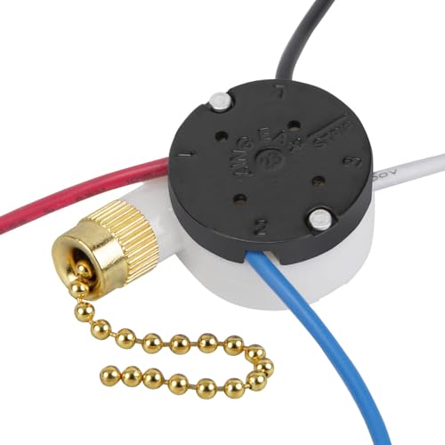 Image of Ceiling Fan Switch Zing Ear ZE-208s E89885 3 Speed 4 Wire Pull Chain Switch Fan Light Switch Replacement Part with 4 Pre-Installed Wires(Brass Chain)
