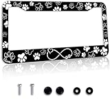Paw Print License Plate Frame - 1 Pack Black White Dog Paw Design License Plate Covers Aluminum Metal Novelty Auto Car Tag Holder with 2 Holes 12.3' x 6.3'in Equipped with Screws for Women/Men