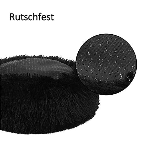 wuuhoo® Hundebett Fluffy 70cm Donut für mittelgroße Hunde - weiches Haustierbett, waschbares Hundekörbchen für Hund oder Katze, Flauschiger Hundekorb schwarz