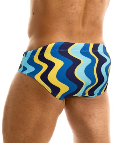 MIZOK Mens Striped Swim Briefs Sexy Low Rise Bikini Swimwear4