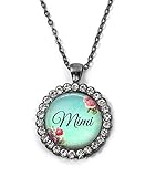 Personalized Mimi Pendant Necklace with Rhinestone Crystals in Gunmetal, Rose Gold, Gold, Silver, Bronze - 23 Designs
