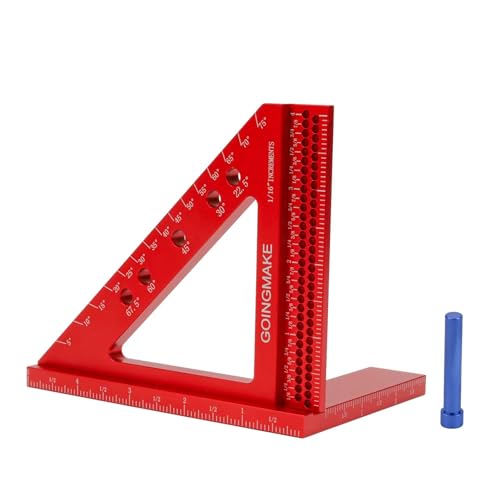 GOINGMAKE Carpenter Square Hole Position Scribing Ruler 4 x 5 Inch 3D Woodworking Square Multi Angle Measuring Ruler with Quick Angle Pin 0-90 Degree Protractor Layout Measuring Tool Red