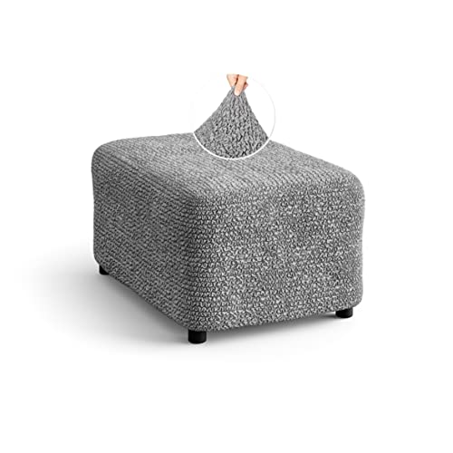 Paulato By Ga.i.co. Ottoman Cover Stool Cover Pouf Slipcover - Soft Polyester Fabric Slipcover - 1-Piece Form Fit Stretch Furniture Protector - Microfibra Collection - Silver Grey (Ottoman) #TOP9