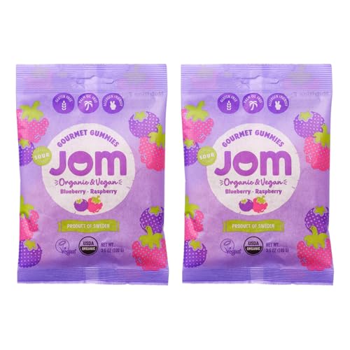 ​JOM - Organic Swedish Candy – Sour Blueberry & Raspberry - Pure Natural Flavors - Plant-Based Gummies - Vegan, Gluten Free, Allergy Friendly Treat​s​ – Better-For-You​ Candy - 3.5 oz per bag (2 ​count)