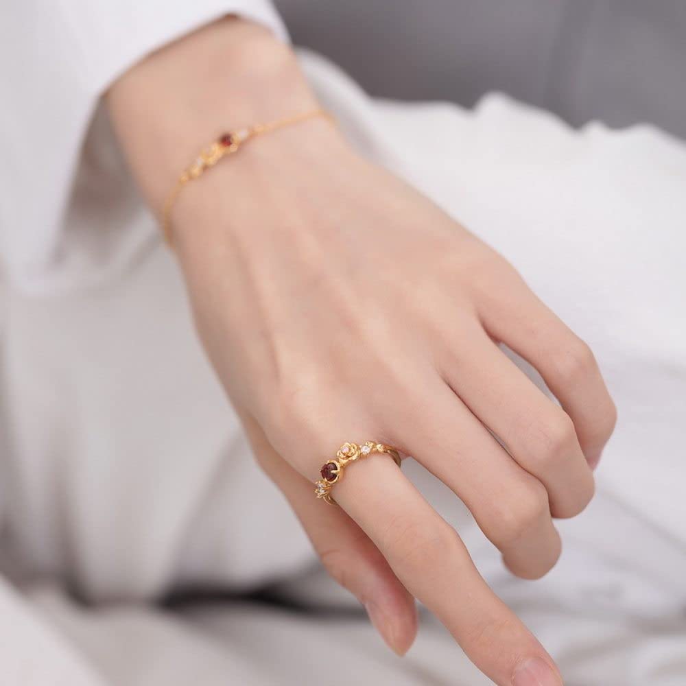 Anello In Argento Sterling 925,Anelli Regolabili Per Donna Natura Granato Anello In Argento Sterling 925 Anelli Di Rami Di Fiori Di Rosa Anelli Di Fascia Eternità Anelli Di Promessa Placcati In Oro