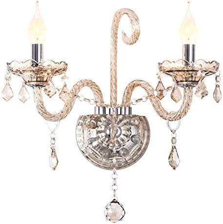 CRYSTOP Classic Crystal Candle Wall Sconce, 2 Lights European Style Luxury Crystal Wall Lamp with Double Head and Pendant, Lamps That Hang on The Wall for Hotel