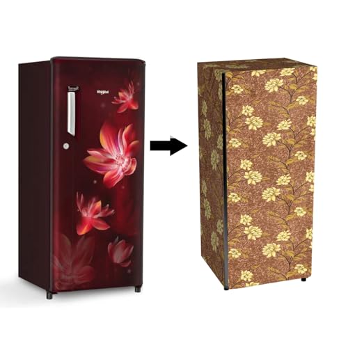 Image of Durable Fridge Cover Single Door 180 to 220 Litre Easy to Clean Dustproof and Waterproof Printed Refrigerator Cover 150x60 cm