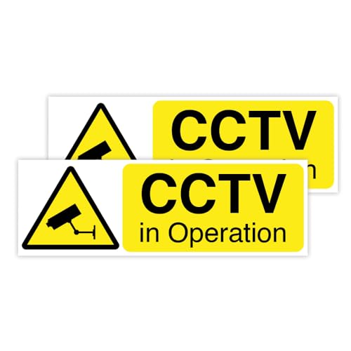 Image of 2 x CCTV Sticker Self adhesive (150 x 50 mm) Waterproof CCTV Camera Indoor Sticker for Outdoor Indoor Use