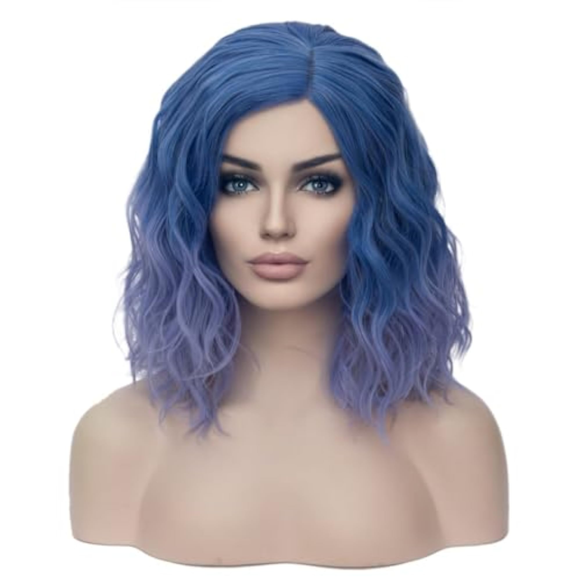 14" Women's Short Curly Bob Wavy Wig, Blue