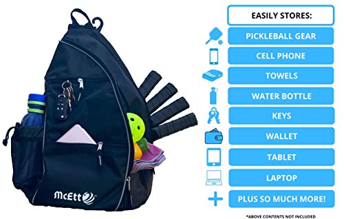 Mcett Pickleball Sling Bag – Adjustable Crossbody Backpack For Women Men – Holds Pickleballs, Paddles, Water Bottle, Gear Large #TOP3