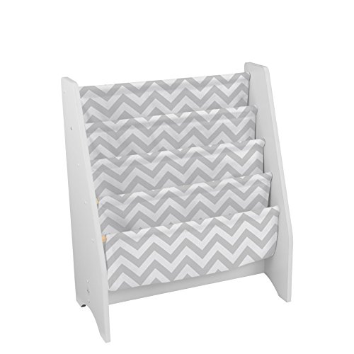 Kidkraft 26166 Round Table And Chair Set, White/Gray, 3 & Wooden Sling Bookcase, Sturdy Canvas Fabric, Chevron Pattern- Gray & White #TOP4