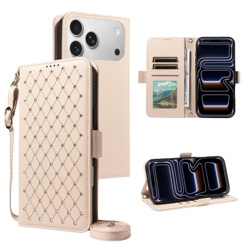 Étui compatible avec iPhone 12 Pro Max avec bandoulière et portefeuille cuir pailleté