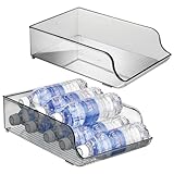 mDesign Wide Plastic Kitchen Water Bottle Storage Organizer Tray Rack - Holder and Dispenser for Refrigerators, Freezers, Cabinets, Pantry, Garage - 2 Pack - Smoke Gray