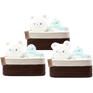 COMFY HOMI 11.5"x7.5"x4.7" Storage Baskets for Organizing | Cotton Rope Woven Basket | Toy Storage Bin Box | Basket for Shelves, Closet Organizer Bin, Decorative Closet Shelf, 3 Pack, dark b