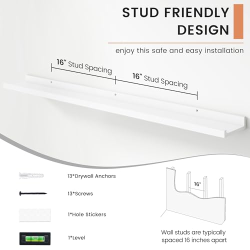 Floating Picture Ledge Shelves for Wall Set of 4, 48 Inch Wall Shelves with Lip Long Large Nursery Book Shelf for Toys Storage Kids Bookshelf Wall Mounted Living Room Bedroom Decor Frames - Thumbnail 5