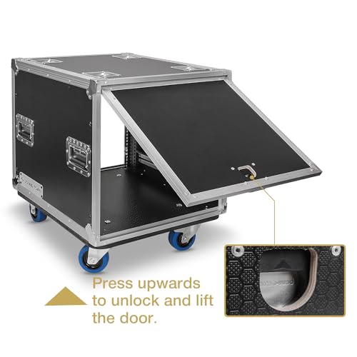 Image of Sound Town 10U Slam Rack Road Case with Sliding Doors, Adjustable Rack Depth, Casters, 12mm PVC-Laminated Plywood, for PA /DJ Gear (STPR-10)
