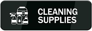Cleaning Supplies Acrylic Sign - White/Black, 10" x 3" with Double-Sided Strong Adhesive Tape - Easy Mounting - Suitable for Janitor Staff
