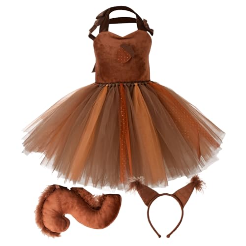 Skkpolo Costume d'écureuil pour enfants - Ensemble mignon avec oreilles, bandeau, queue - Thème de la jungle - Pour cosplay, carnaval, cosplay