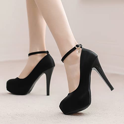 Platform High Heel Ankle Strap Round Toe Stiletto Heels with Buckle Pumps for Women Dress Shoes2