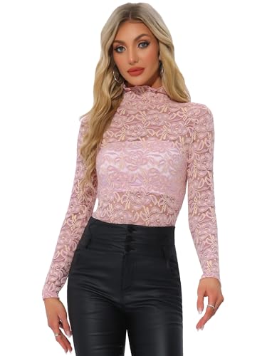 Haut transparent sexy dentelle florale manches longues mode femme noire