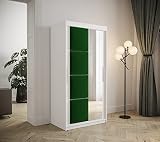 mb-moebel Armoire de Chambre avec 2 Portes coulissantes Style Contemporain Penderie (Tringle) avec étagères (LxHxP): 100cmx200cmx62cm TAPILA 2 (100cm, Blanc + Vert)