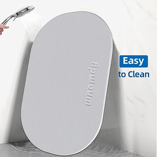 Image of Bath Stone Mats Diatomaceous Earth Bath Mat Fast Water Drying Super Absorbent Diatomite Mat with Non-Slip for Bathroom Shower,Kitchen Absorbent Pad,15.35x23.62inch,Light Grey,Oval,Hard 1-Pack
