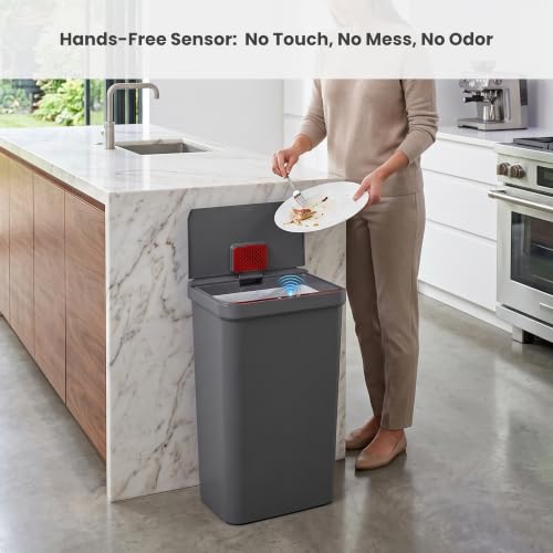 Image of iTouchless Prime 13.2 Gal Sensor Trash Can with Odor Filter | Gray Plastic | Durable Dent-Proof Construction, Slim and Space-Saving 50 Liter Automatic Bin for Kitchen, Home, Office, Business, Garage