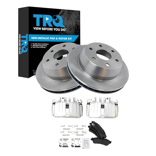 Image of TRQ Rear Brake Pad and Rotor Set Semi Metallic Rotors Calipers Compatible with 2002-2004 2006 Chevrolet Silverado 1500 2000-2001 GMC Yukon XL 1500