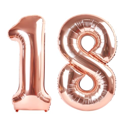 Image of 18 Balloon 40 inch Rose Gold Number Balloons for 18 Birthday Decoration | Saturated Color, Large 40 in, With Straw & Hanging Hole, For Back-to-School Season, Wedding, Christmas, New Year, Anniversary