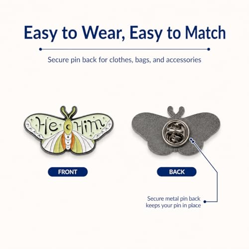 Image of LGBTQ Pronouns Cute Butterfly Pin - She They /He Him /They Them /She Her /He They Gender Identity Bulk Pins for Pride Parade, Daily Wear, Lapel, Hat, Backpack(Free 1pc Pride Sticker Included)