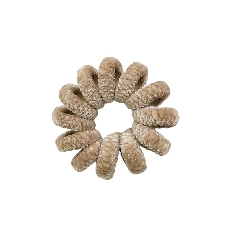 hair ties Winter Furry Chenille Telephone Cord Scrunchies Large Size Spiral Shape Hair Tie Rubber Band Elastic Hair Band Women Accessories hair bands (Color : Camel)