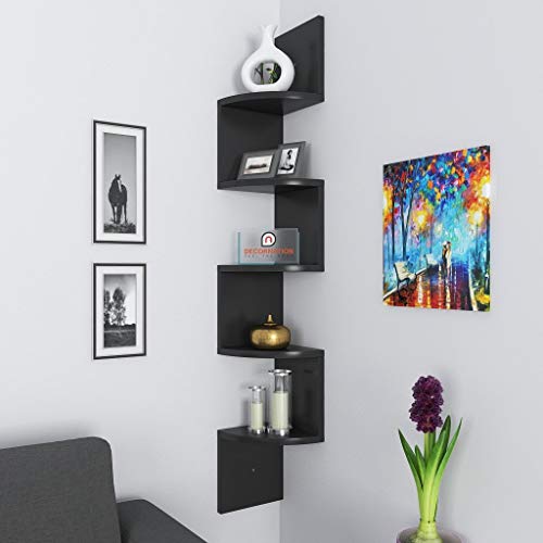 Image of Engineered Wood Wall Mount Wall Shelf Storage Display Floating Shelf For Home And Living Room,Dining Room,Kid'S Room,Outdoor Decor Items (Zig Zag, Black)