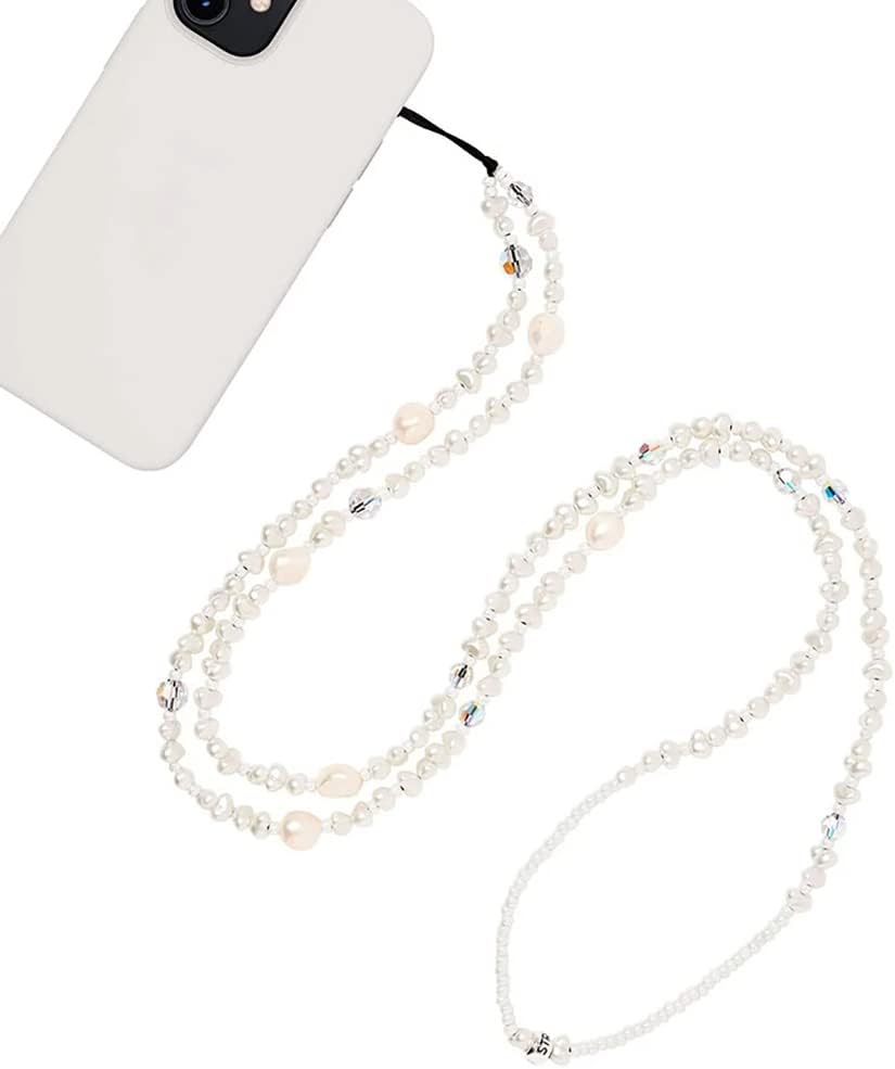 Beaded Phone Charm Lanyard Strap Crossbody Fixed Beads Pearl Neck Chain
