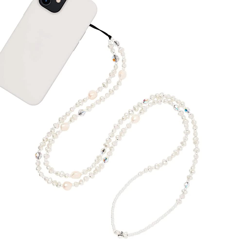 Staqlo Beaded Phone Lanyard Strap Style Fixed Beads Pearl Neck Lanyards for id Badge Holder Camera Car Key MP3 MP4 Phone Decoration Anti Lost Mobile Phone Chain Necklaces for Women