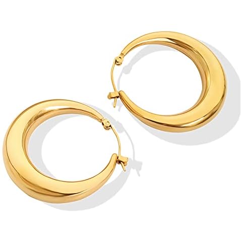 Fluidable Eva Hoop Earrings, 18K Gold Hoop Earrings For Women And Ladies, 33MM Thick Hoop Earrings, Hinged Hoops, Latch Hoops, Oval Hoops, Gift For Anniversary Cover