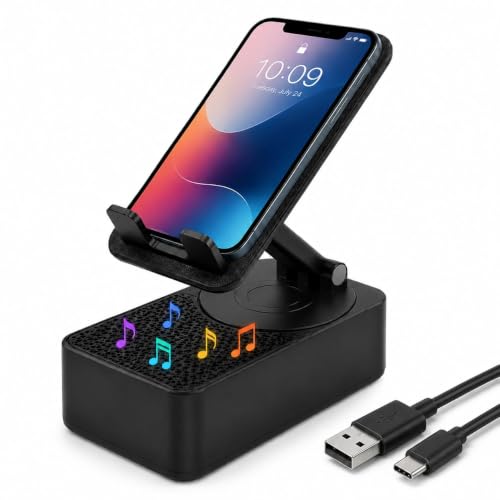 Altavoz Bluetooth Portatil con Soporte Movil Mesa Ajustable, 3 en 1 Gadgets Tecnológicos para Hombre y Mujer, Sonido HD y Plegable Base Antideslizante, Regalos Originales Cumpleaños Dia del Padre