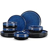 vancasso Starry 12 Pieces Dinnerware Sets for 4, Blue Reactive Glaze Dishes Sets, Ceramic Plates ...