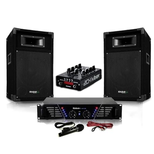 Pack Sono complet DJ-MIX500-BT ampli + enceintes 500W + Table de mixage USB Bluetooth Micro + Câbles