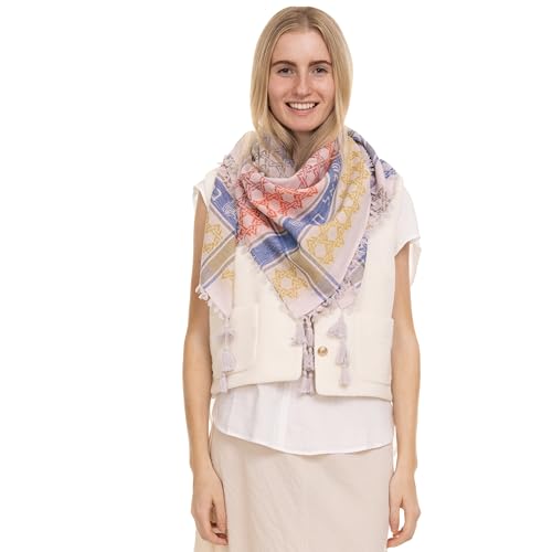Multicolor Tassel Scarf, Pink Jewish Sudra, Desert Keffiyeh, 100% Cotton, Woven, Unisex