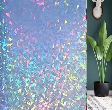 SUNBIRD Windows Holographic Decorative Window Privacy Film Frosted Glass Window Stickers Bathroom Opaque Sun Blocking Static Cling Door Covering (12" x 48" Inch, Rainbow Style)