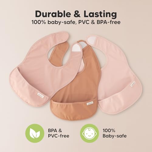 Miniatura 9 de Paquete De 3 Baberos Impermeables Para Comer Baberos Ligeros Con Recogedor De Alimentos, Baberos Resistentes A Las Manchas, Baberos Impermeables Para Bebés, Niños, Bebés, Baberos Bloom